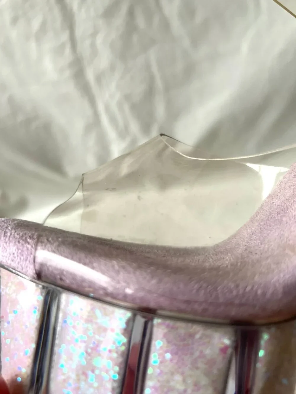 Pleaser platform high heels womens 8 clear plastic Adore-708UVG glitter UV glow